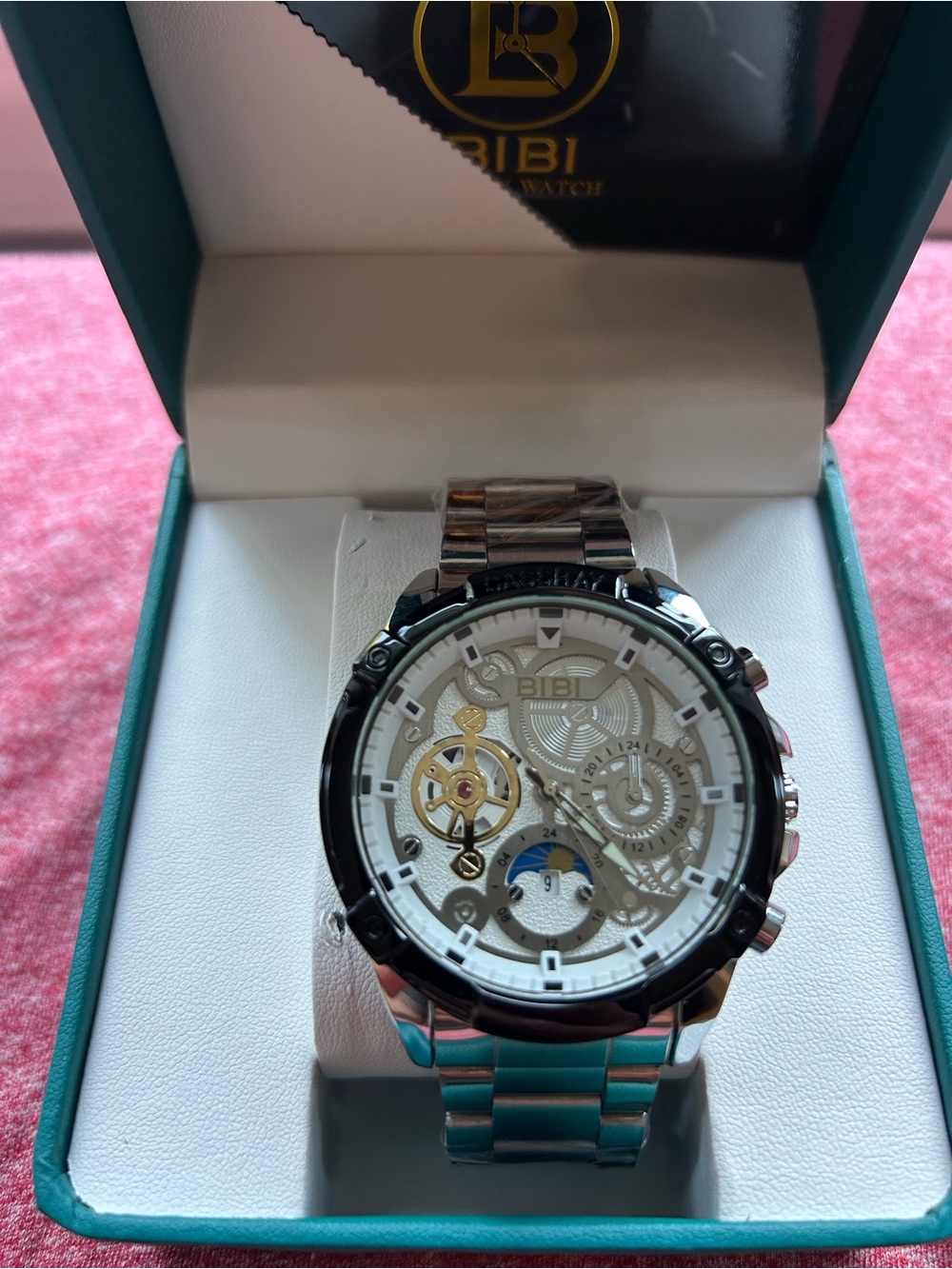 BiBi Silver Watch with Black Bezel and Blue Accent